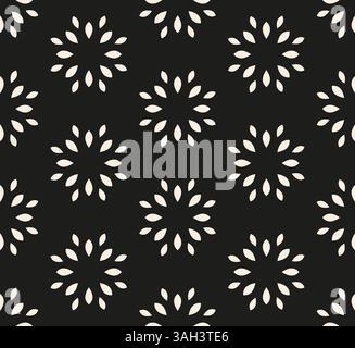 Abstract flowers on black background seamless pattern. Stock Vector