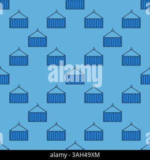 Vector Blue Shipping Container colored seamless pattern Stock Vector