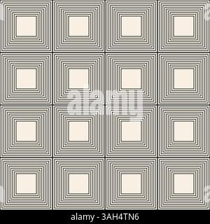 Thin lines squares seamless pattern. Black beige simple geometric background Stock Vector