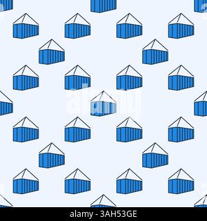 Blue Hanging Shipping Container vector colored seamless pattern Stock Vector