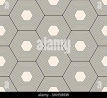 Thin lines hexagon seamless pattern. Black beige beehive background. Honeycomb, beehive cells. Bee honey shapes. Vector geometric hexagons of seamless Stock Vector
