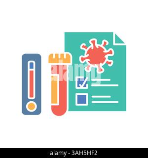 Virus testing and diagnosis color flat icon for digital and print projects. Minimal clean icons for apps and websites. Modern simple icons for UI UX a Stock Vector