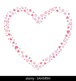 Pink wedding frame with confetti hearts. Happy Valentines day border with hearts. Cute frame isolated on white background. Stock Vector