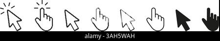 Pixelated Cursor And Hand Click Line And Solid Icon Set. Retro Interface And Digital Navigation Symbol Collection. Isolated Vector Illustration Stock Vector