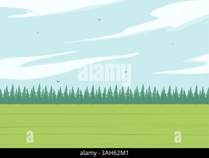 Vector illustration of beautiful summer fields landscape. Springtime panorama flat cartoon style banner. Nature field landscape in summer season Stock Vector