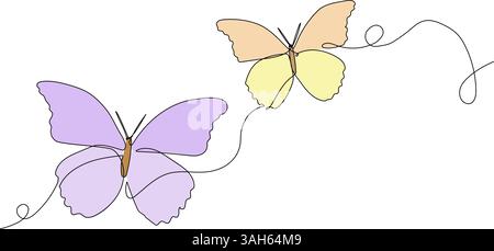 Butterfly Line Drawing in Pastel Colors Stock Vector