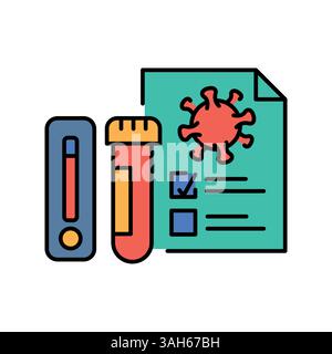Virus testing and diagnosis color line icon for digital and print projects. Minimal clean icons for apps and websites. Modern simple icons for UI UX a Stock Vector