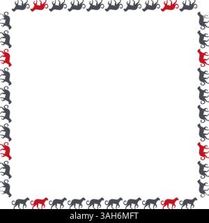 Puma cheetah silhouette border. Big cat banner with wild animal on white background. Trendy graphic template. Cute frame box Stock Vector