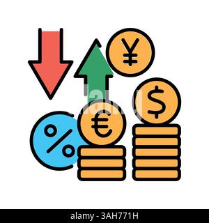 devaluation color line icon for digital and print projects.  Minimal clean icons for apps and websites. Modern simple icons for UI UX and branding Stock Vector
