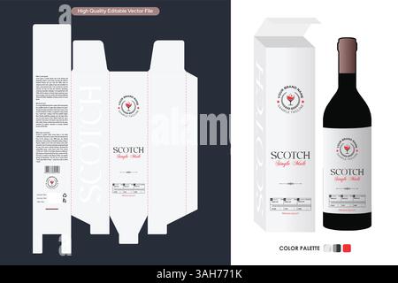 Wine Label Design Template, Wine scotch label box packaging design, Classic and Minimalist Styles red wine whiskey tequila rum vodka packaging design Stock Vector