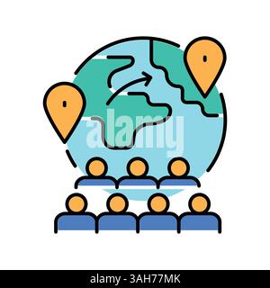 Migration color flat icon for digital and print projects.  Minimal clean icons for apps and websites. Modern simple icons for UI UX and branding Stock Vector