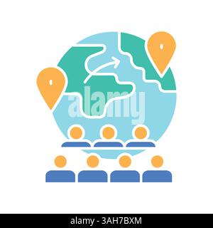 Migration color flat icon for digital and print projects.  Minimal clean icons for apps and websites. Modern simple icons for UI UX and branding Stock Vector