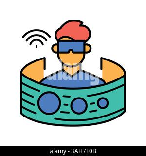 VR color flat icon for digital and print projects.  Minimal clean icons for apps and websites. Modern simple icons for UI UX and branding Stock Vector