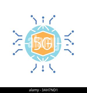 5g technology color flat icon for digital and print projects.  Minimal clean icons for apps and websites. Modern simple icons for UI UX and branding Stock Vector