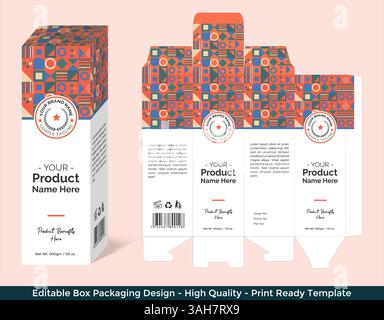 Box design template, packaging design template, cosmetic box carton gift box packaging, food perfume cream shampoo lotion oil box product packaging Stock Vector