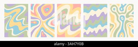 Groovy backgrounds with liquid paint patterns. Abstract psychedelic pattern set. Trendy wavy vector textures in abstract y2k style. Vector graphic for Stock Vector