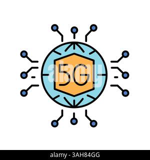 5g technology color flat icon for digital and print projects.  Minimal clean icons for apps and websites. Modern simple icons for UI UX and branding Stock Vector
