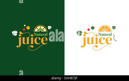 Natural Fruit juice logo design, fresh natural drink logo design, vintage logo design, mix fruit juice brand logo template vector file, illustration Stock Vector