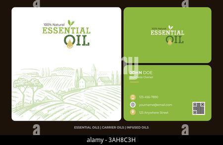 Essential Oil Logo Design Premium Natural Wellness Oil Branding Label and Packaging Vector File Stock Vector