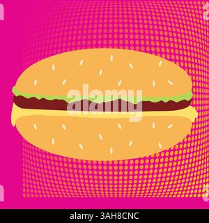 Pop Art multicolored background with burger; vector illustration; fully expanded; Stock Vector