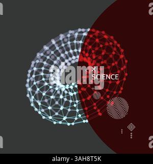 Torus. Object with lines and dots. Molecular grid. Technology style with particle. Vector illustration. Futuristic connection structure for chemistry Stock Vector