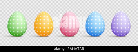 Pastel cartoon Easter egg 3d vector set - oval shapes with solid color, polka dots, strips and diagonal lines patterns Stock Vector