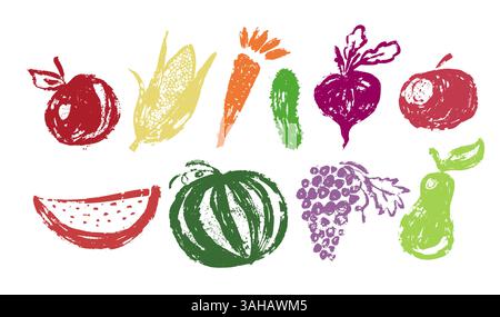 Fruit and vegetable set. hand drawn. Not AI, Vector illustration Stock Vector