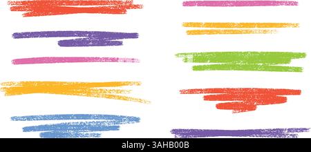 Pastel color crayon underline set - hand drawn horizontal highlighter strokes and emphasizing text lines with rough edge Stock Vector