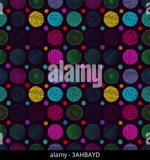 Seamless background with colored graphic circles. Hand drawing. Not AI, Vector illustration Stock Vector