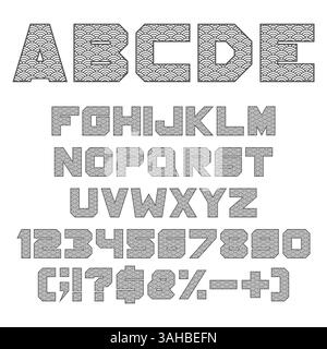 Font, alphabet with chinese fish scales. Isolated vector objects on white background. Stock Vector