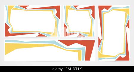 set of four colorful frames with geometric shapes abstract backgrounds isolated for template frame with space for texts, business card Stock Vector