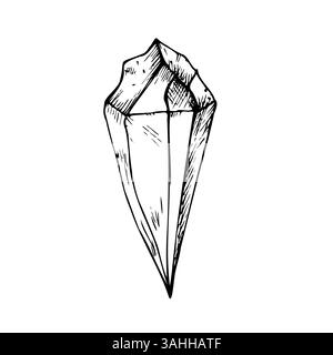Vector amethyst crystal. Hand painted linear quartz illustration. Graphic monochrome sketch isolated on background. For designers, prints, logo, icon Stock Vector