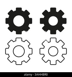 Gear icon vector. Settings shape symbol. Black white cogs. Simple mechanical concept. Stock Vector
