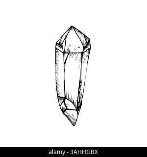 Vector amethyst crystal. Hand painted linear quartz illustration. Graphic monochrome sketch isolated on background. For designers, prints, logo, icon Stock Vector
