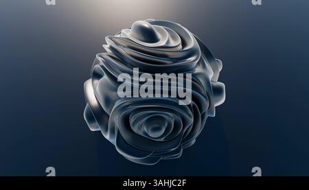 Abstract 3D metallic sphere with swirling textures against a dark gradient background. 3D rendering Stock Photo