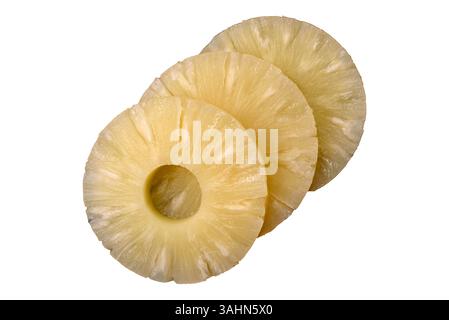 Tropical fruit pineapple in rings or slices tinned sweet yellow colour Stock Photo