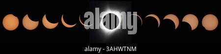 Aug 21, 2017 - Madras, Oregon, U.S. - This composite image of eleven pictures shows the progression of a total solar eclipse at Madras High School in Madras, Oregon on Monday, August 21, 2017. A total solar eclipse swept across a narrow portion of the contiguous United States from Lincoln Beach, Oregon to Charleston, South Carolina. A partial solar eclipse was visible across the entire North American continent along with parts of South America, Africa, and Europe. (Credit Image: © Aubrey Gemignani/NASA via ZUMA Wire/ZUMAPRESS.com) Stock Photo