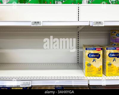 Newmarket, Ontario, Canada - October 20, 2023: Baby formula empty store shelves at Real Canadian Superstore Stock Photo