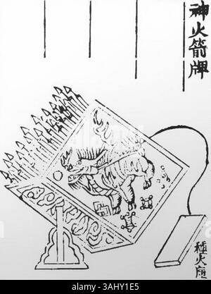 A depiction of the ancient fire arrow rocket launcher, showcasing ...