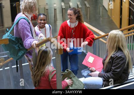 Disabled students talking at university Stock Photo