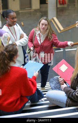 Disabled students talking at university Stock Photo