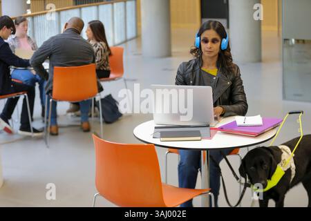 Student with guide dog at university Stock Photo