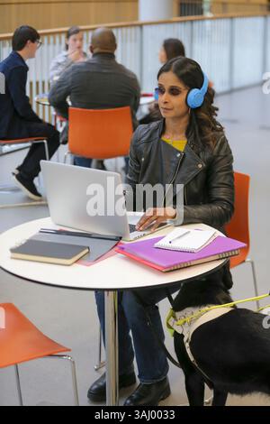 Student with guide dog at university Stock Photo