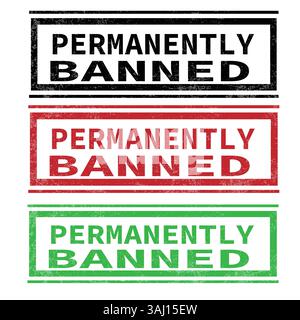PERMANENTLY BANNED Rubber Stamp Design - Bold Red Office Mark Template Stock Vector