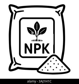 Black Line Icon of NPK Fertilizer Bag with Granules Stock Vector