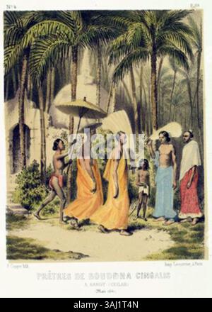 This lithograph from 1851 depicts the Vesak Poya, or Moon Festival, in Ceylon in May 1841. The print highlights the religious festival celebrating the birth, enlightenment, and death of the Buddha. Stock Photo