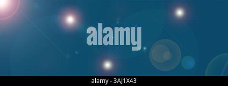 Abstract illustration with lens flare effects and light highlights on blue background. Suitable for design, covers, banners and web decor. Long banner Stock Photo