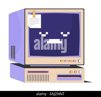 Old computer pixel art. Outdated PC 8 bit. obsolete technology 16bit ...