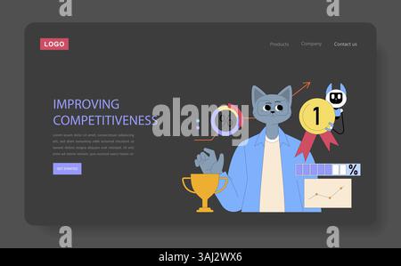 AI for Managers concept. Illustrates strategies for improving competitiveness in business. Focus on effective decision-making, performance analysis, and innovative tools. Vector illustration. Stock Vector