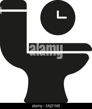 Toilet with Time Indicator Solid Icon. Restroom Symbol Representing Digestion, Metabolism, and Bowel Movement Timing Silhouette Symbol. Isolated Stock Vector